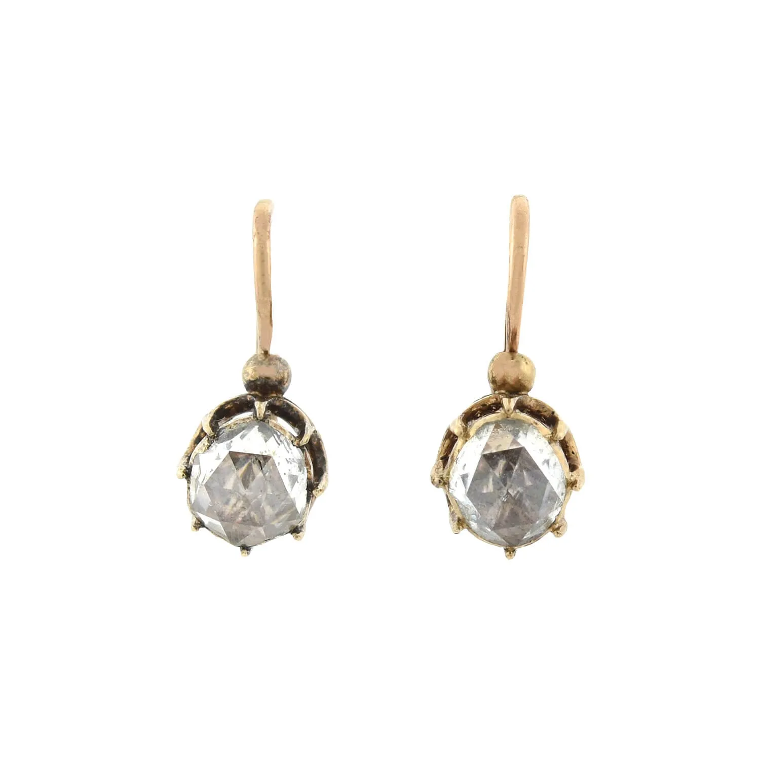 Victorian 14kt   Rose Cut Diamond Drop Earrings 1.20ctw