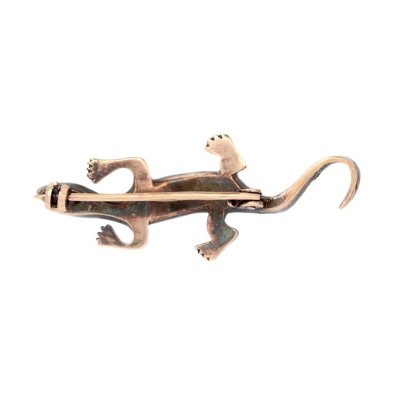 Victorian Sterling Silver Diamond and Emerald Salamander Pin