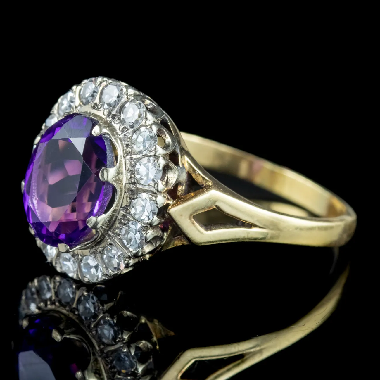 Vintage Amethyst Diamond Cluster Ring 2.5ct Amethyst