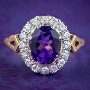 Vintage Amethyst Diamond Cluster Ring 2.5ct Amethyst