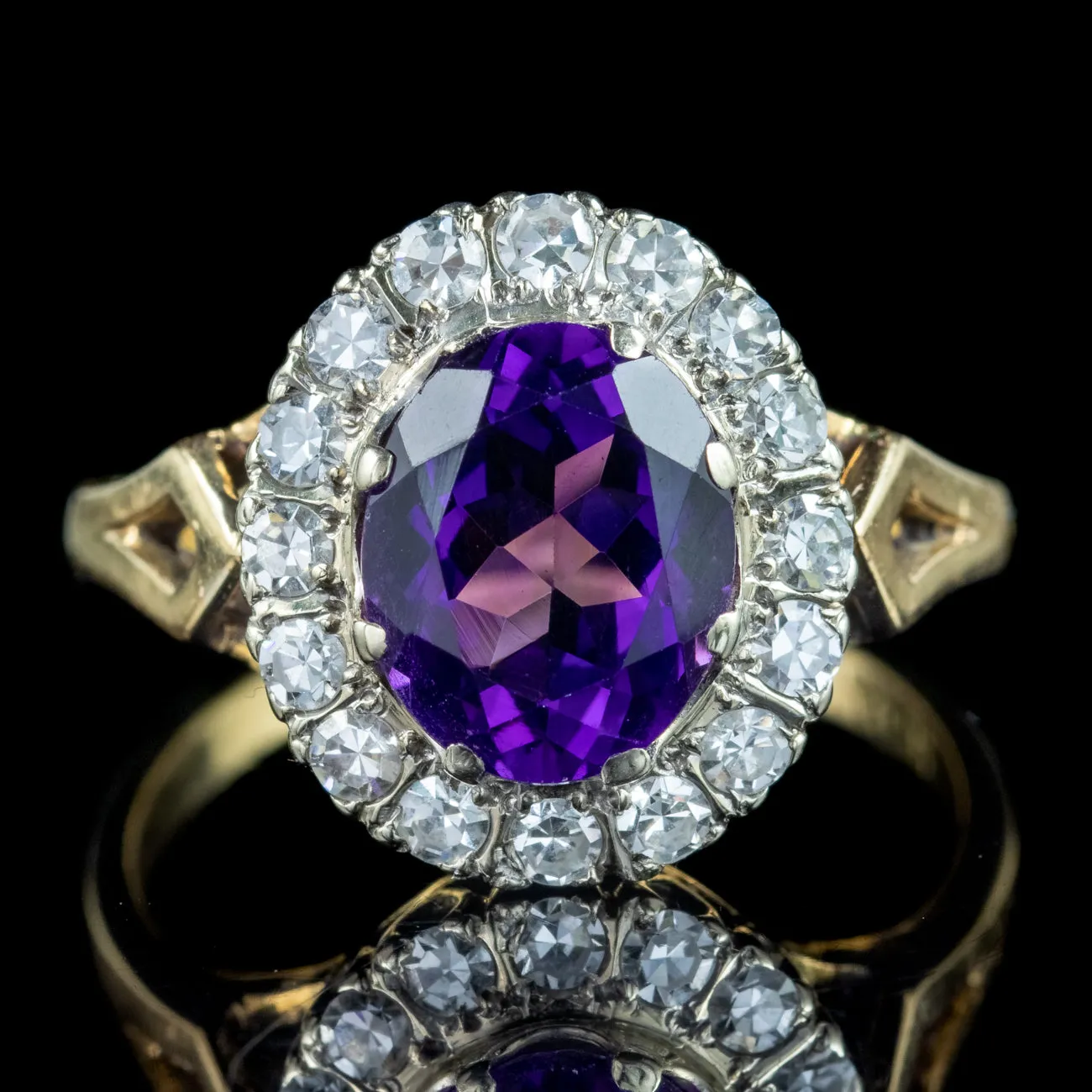 Vintage Amethyst Diamond Cluster Ring 2.5ct Amethyst