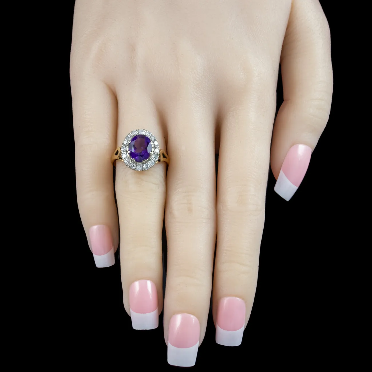 Vintage Amethyst Diamond Cluster Ring 2.5ct Amethyst