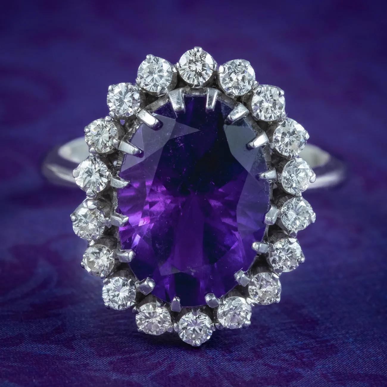 Vintage Amethyst Diamond Cluster Ring 6ct Amethyst