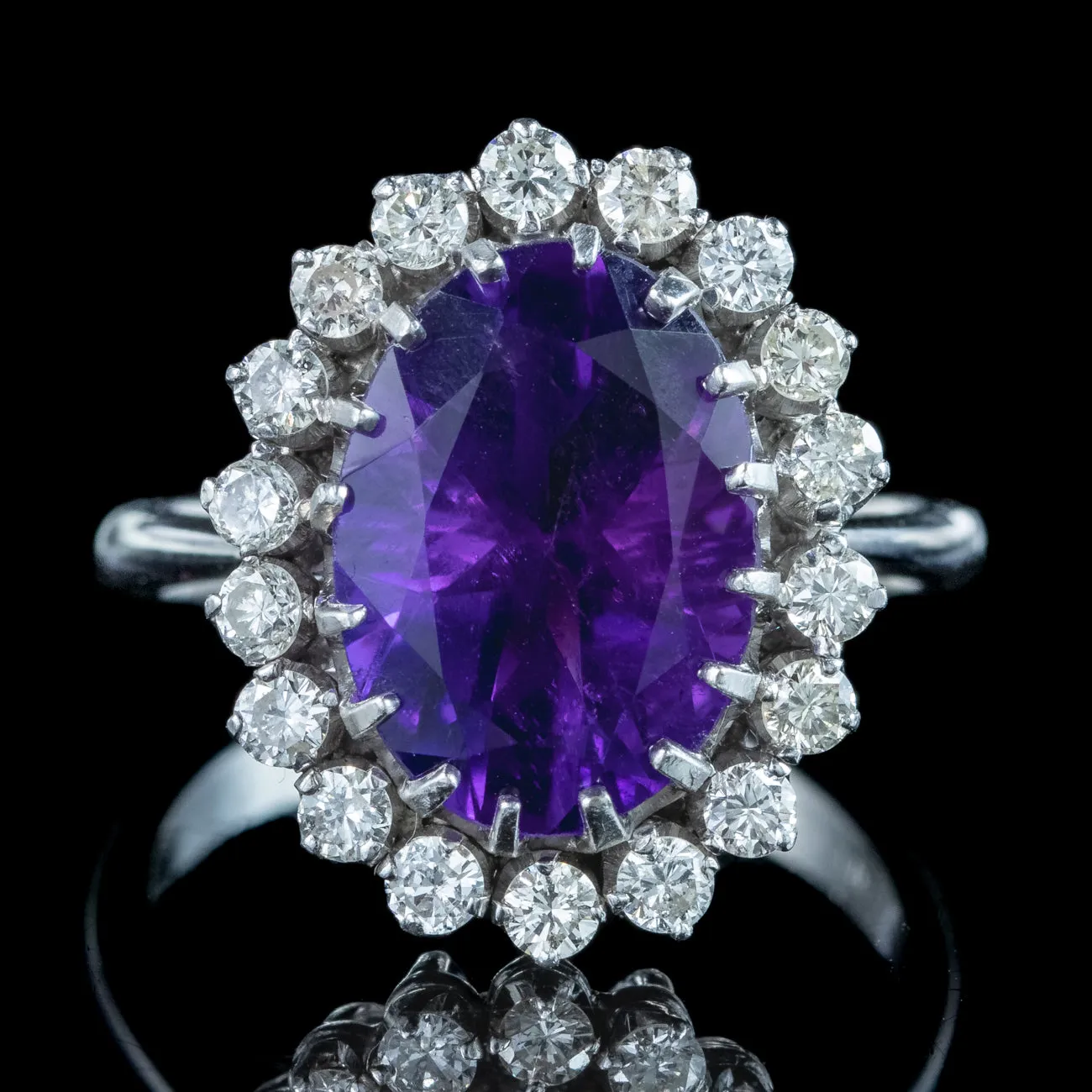 Vintage Amethyst Diamond Cluster Ring 6ct Amethyst