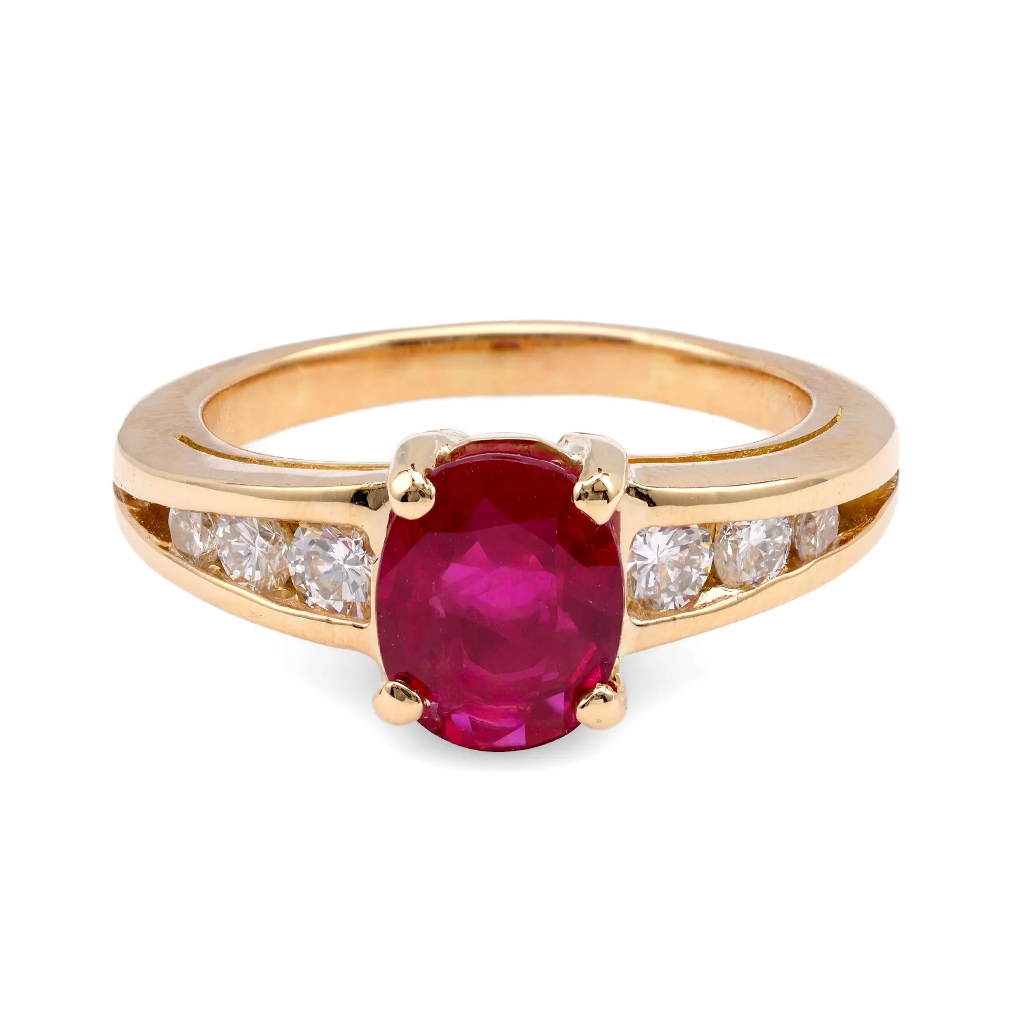 Vintage French GIA 1.56 Carat Burma Ruby Diamond 18K Yellow Gold Ring