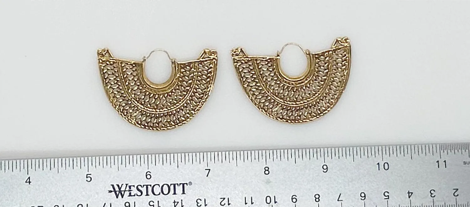 Vintage Gold Filigree Half Moon Earrings