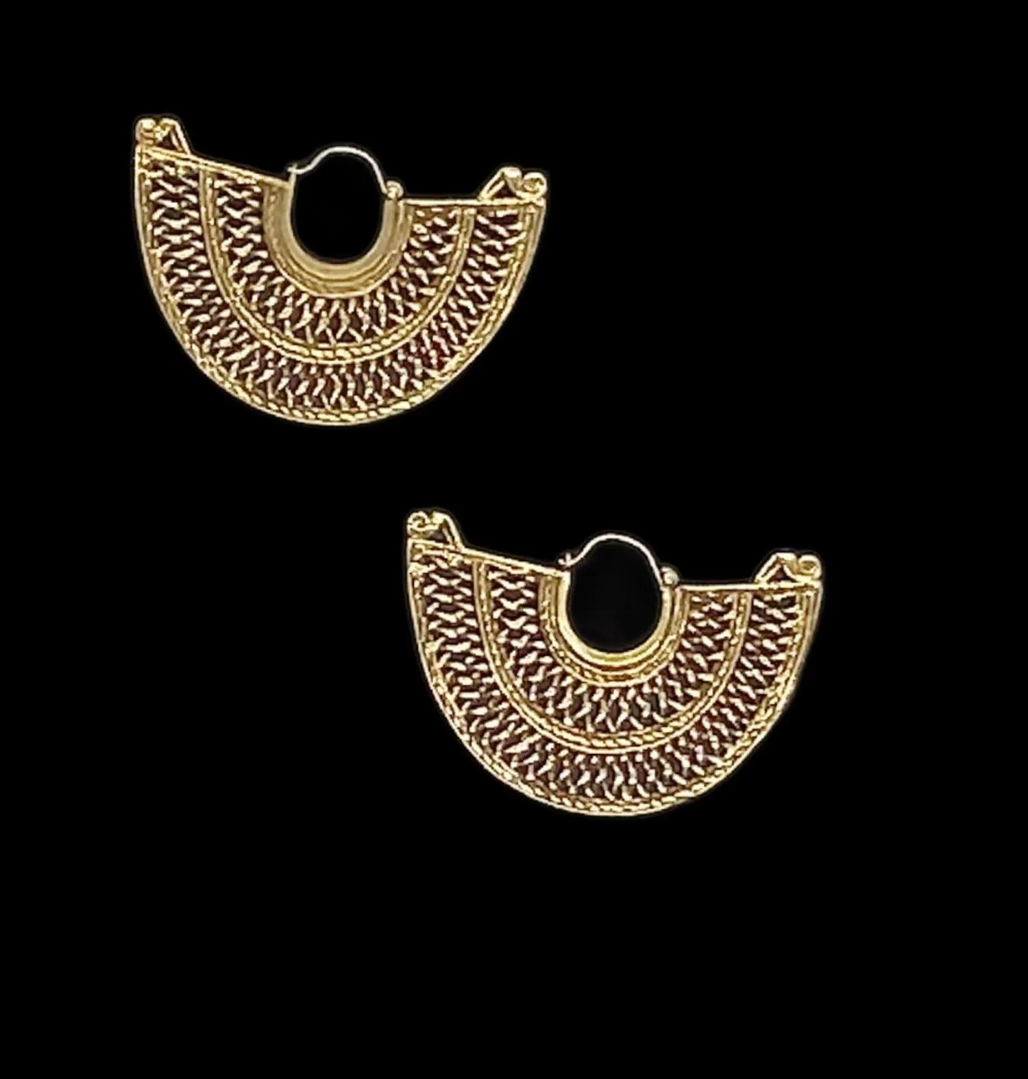 Vintage Gold Filigree Half Moon Earrings