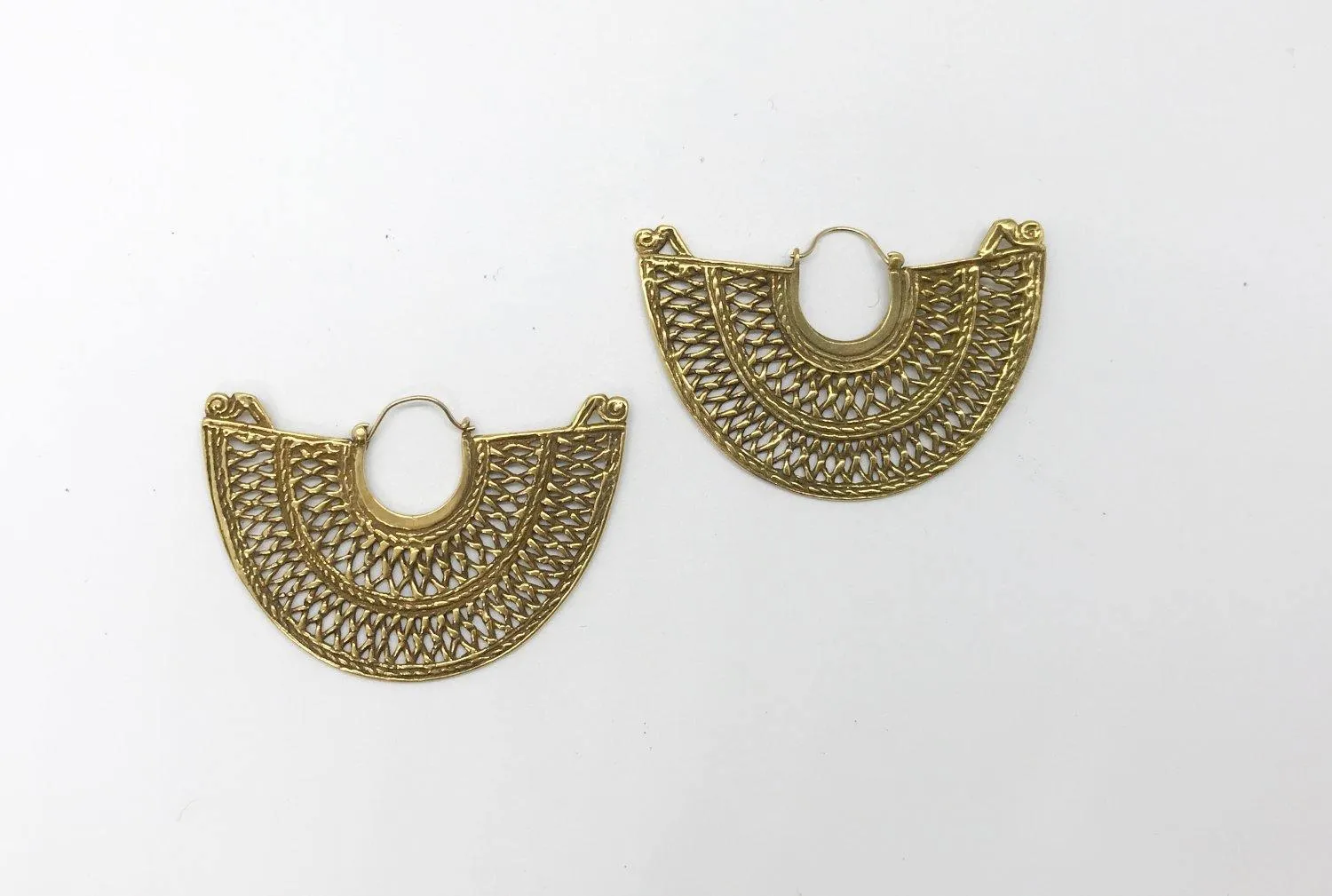 Vintage Gold Filigree Half Moon Earrings