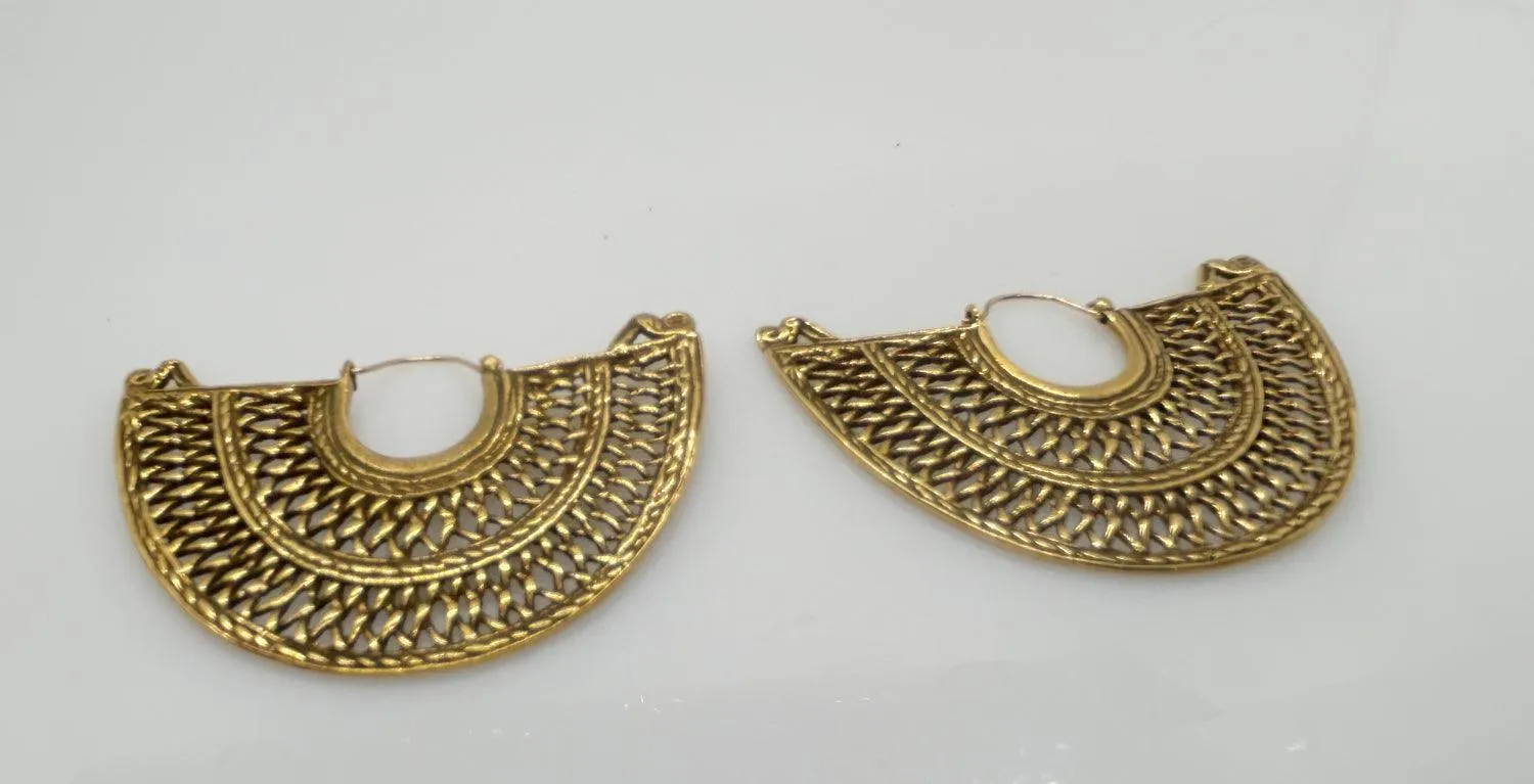 Vintage Gold Filigree Half Moon Earrings