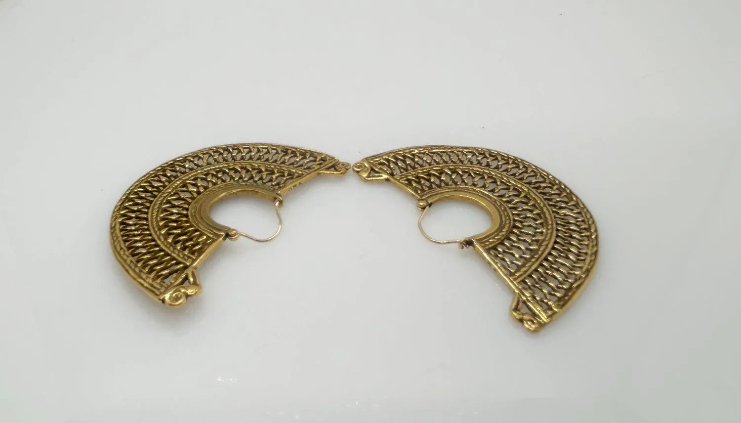 Vintage Gold Filigree Half Moon Earrings