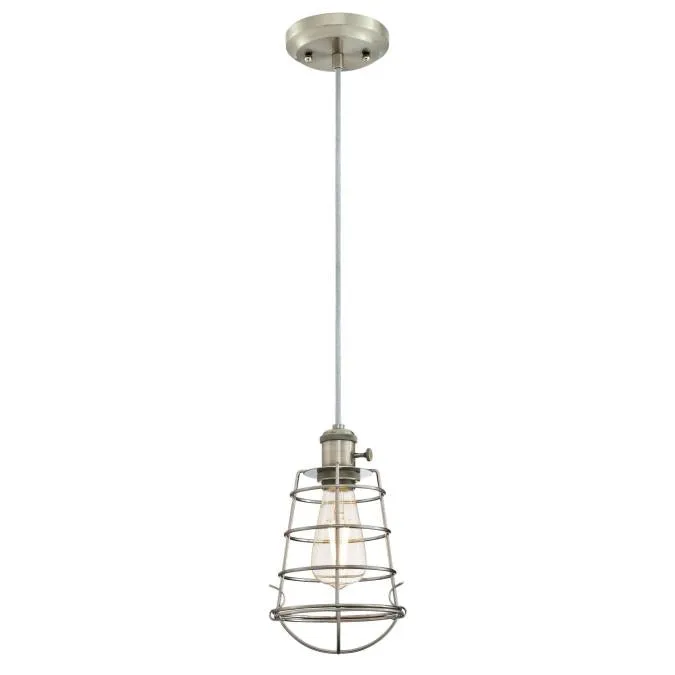 Westinghouse 6323500 1 Light Mini Pendant with Turn Knob Brushed Nickel Finish with Cage Shade