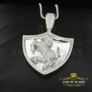 White 925 Sterling Silver Horse Shield Shape Pendant 4.44ct Cubic Zirconia