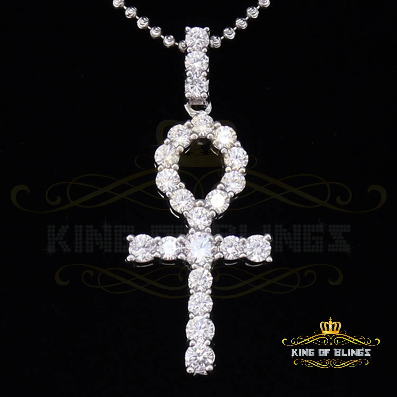 White Beautiful Sterling Silver ANKH Necklace Pendant 7.60ct Cubic Zirconia