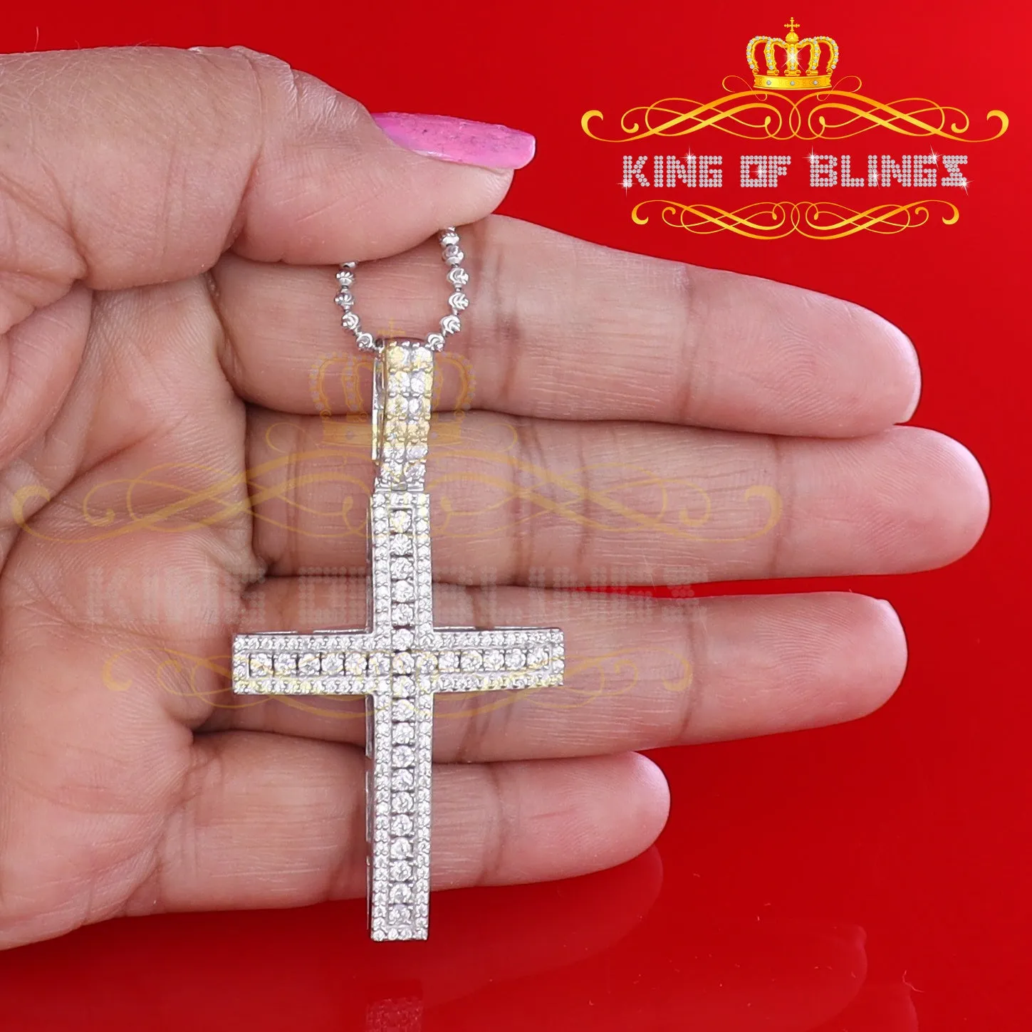 White Fancy 925 Sterling Silver CROSS Pendant with 3.64ct Cubic Zirconia stone