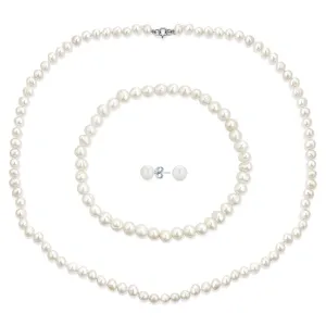 White Freshwater Pearl Necklace Bracelet & Earrings 3PCS Jewelry Set 18 Inch