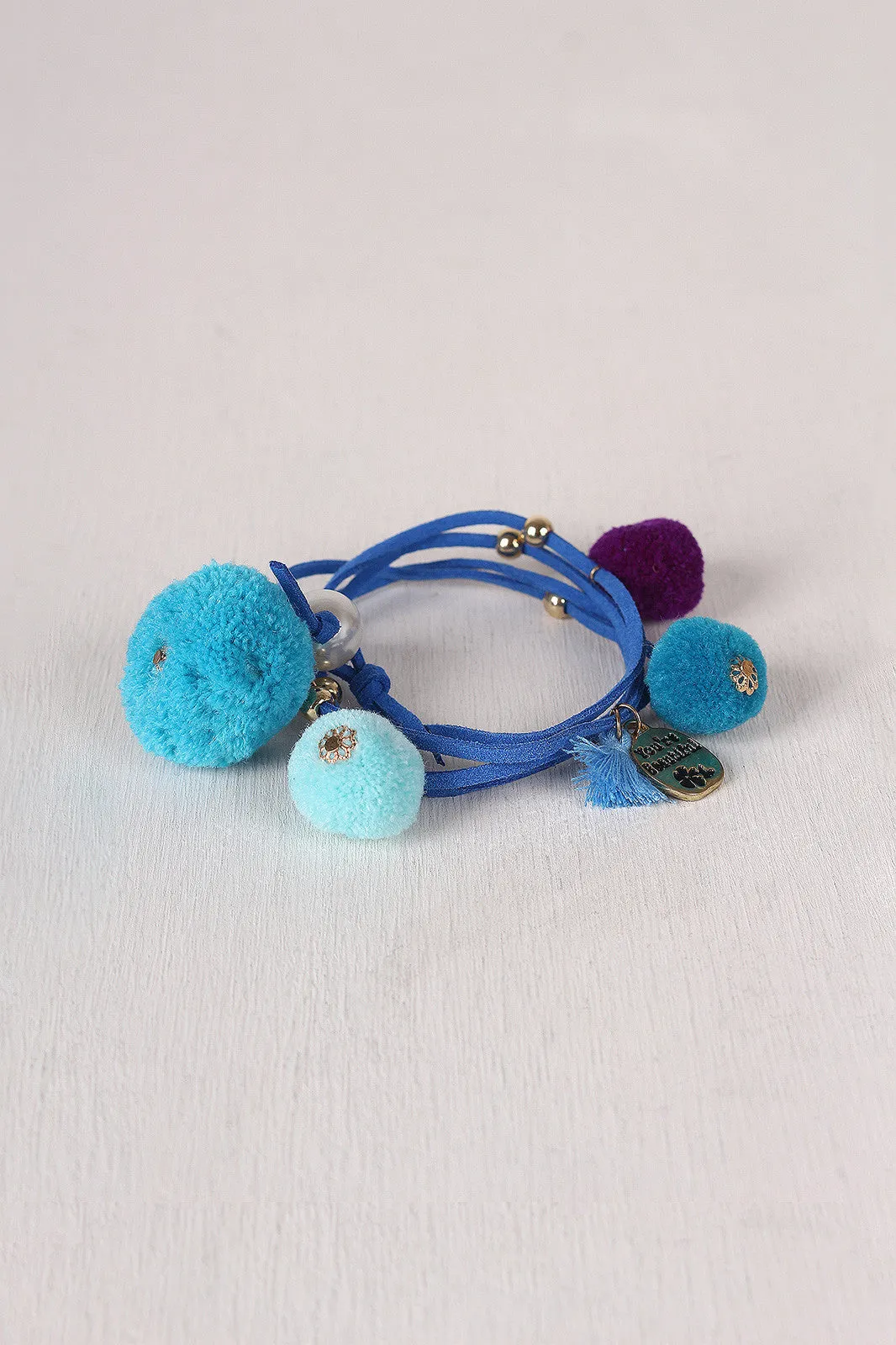 You're Beautiful Vegan Leather Pom Pom Wrap Bracelet